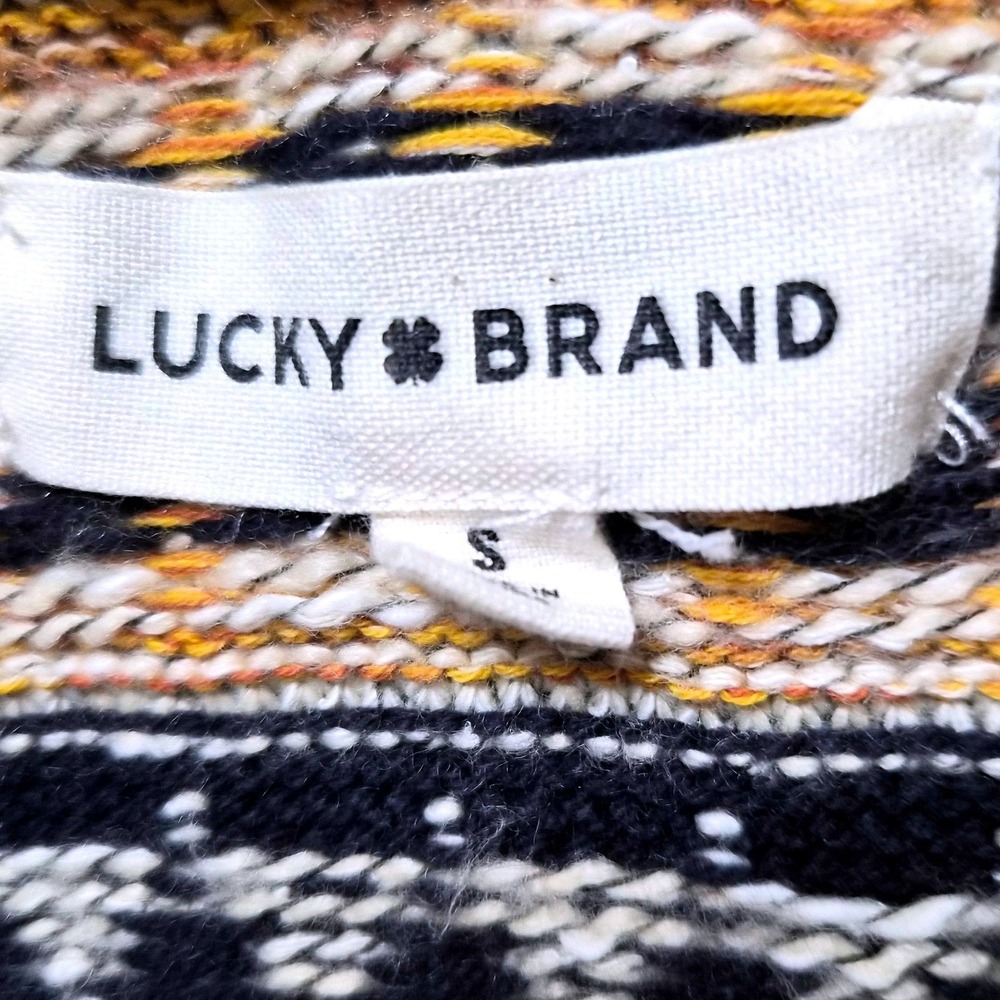 Lucky Brand Hooded Open Front Cardigan Sweater Geometric Print Beige Womens S - Picture 3 of 7